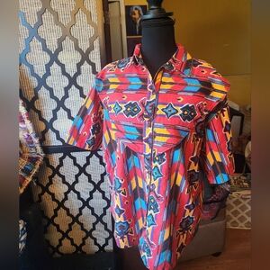 RAFTER JX Vintage Rideowear--Vibrant Southwestern Patterned Shirt, Medium